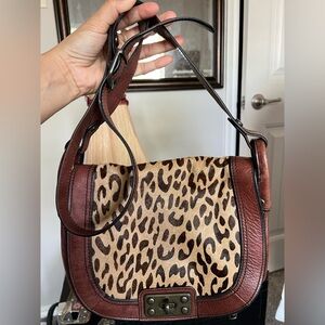 FOSSIL Vintage Reissue Brown Leather Flap Calf Hair Crossbody Purse Saddle Bag